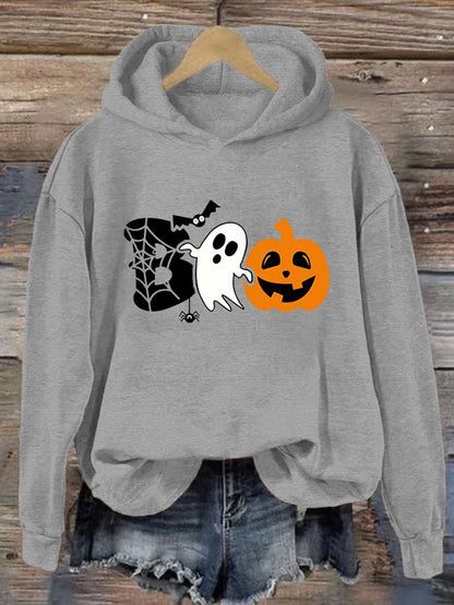 Women's Halloween Spooky Spider Boo Casual Hoodie