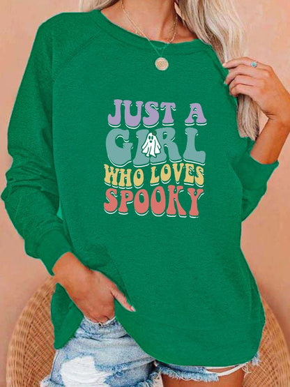 Women's "Just a girl who loves Spooky" printed casual sweatshirt