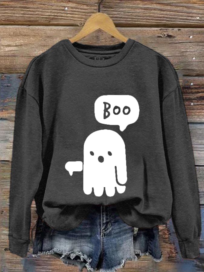 Women's Dislike Boo Ghost Printed Casual Sweatshirt