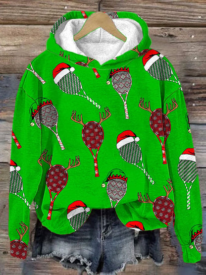 Women's Christmas Tennis Racket Print Hooded Sweatshirt