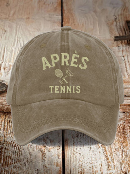 Unisex APRÈS Tennis Print Distressed Washed Hat