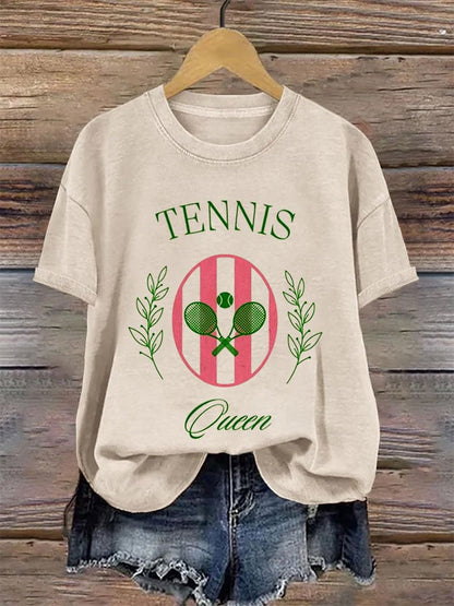 Women's Tennis Queen Printed Round-Neck Casual T-Shirt