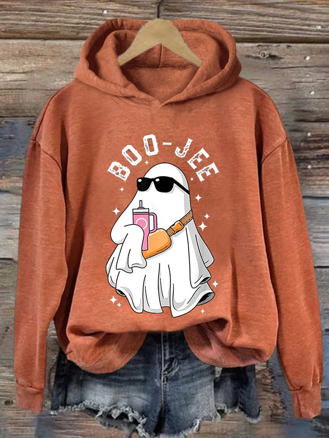 Women's Halloween Boo Jee Cute Ghost Casual Hoodie