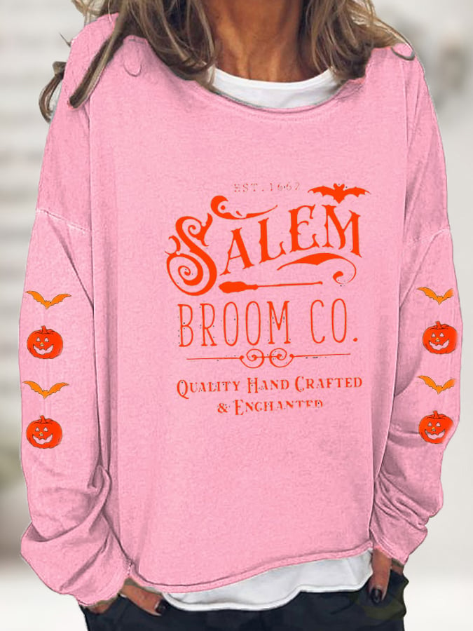 Women's Halloween Salem Broom Co Casual Long-Sleeve T-Shirt