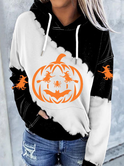 Witch Pumpkin Print Long Sleeve Hoodie