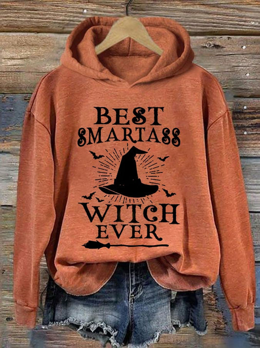 Women's Halloween Best Smartass Witch Ever Print Hoodie