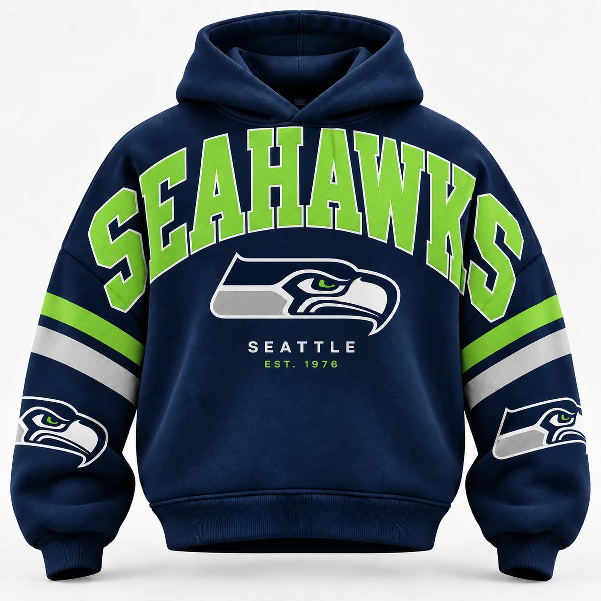 SEATTLE SEAHAWKS AIRY CLOUD FEEL OVERSIZED FOOTBALL GRAPHIC HOODIE