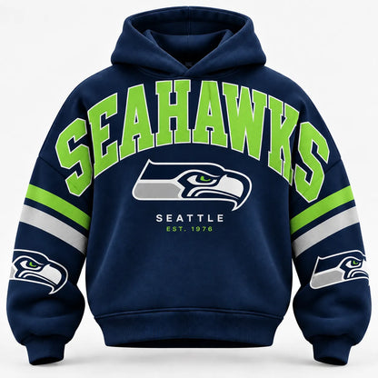 SEATTLE SEAHAWKS AIRY CLOUD FEEL OVERSIZED FOOTBALL GRAPHIC HOODIE