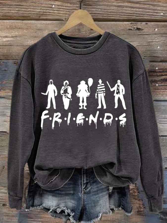 Halloween Friends Print Round Neck Sweatshirt