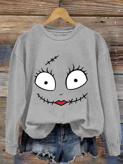 Women's Halloween Sally Happy Face Funny Sweatshirt