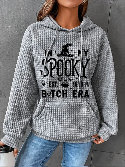 Women's Halloween Spooky B*tch Season Printed Sweatshirt Printed Waffle Hooded Sweatshirt