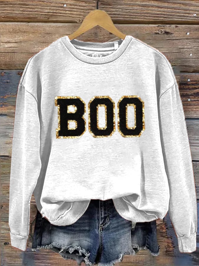 Women's Halloween BOO Print Casual Sweatshirt