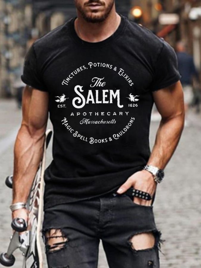 Men's Salem Massachusetts Happy Halloween Witch Print T-Shirt