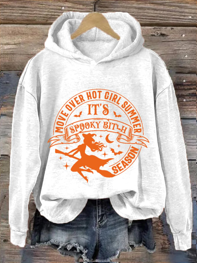 Women's Halloween Move Over Hot Girl Summer It's Spooky B*tch Season Printed Hooded Sweatshirt