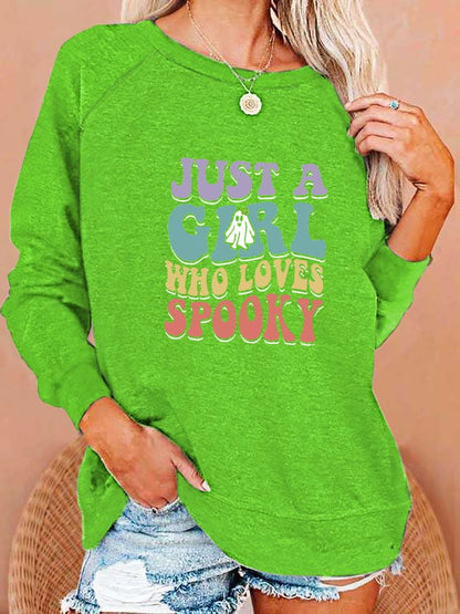 Women's "Just a girl who loves Spooky" printed casual sweatshirt