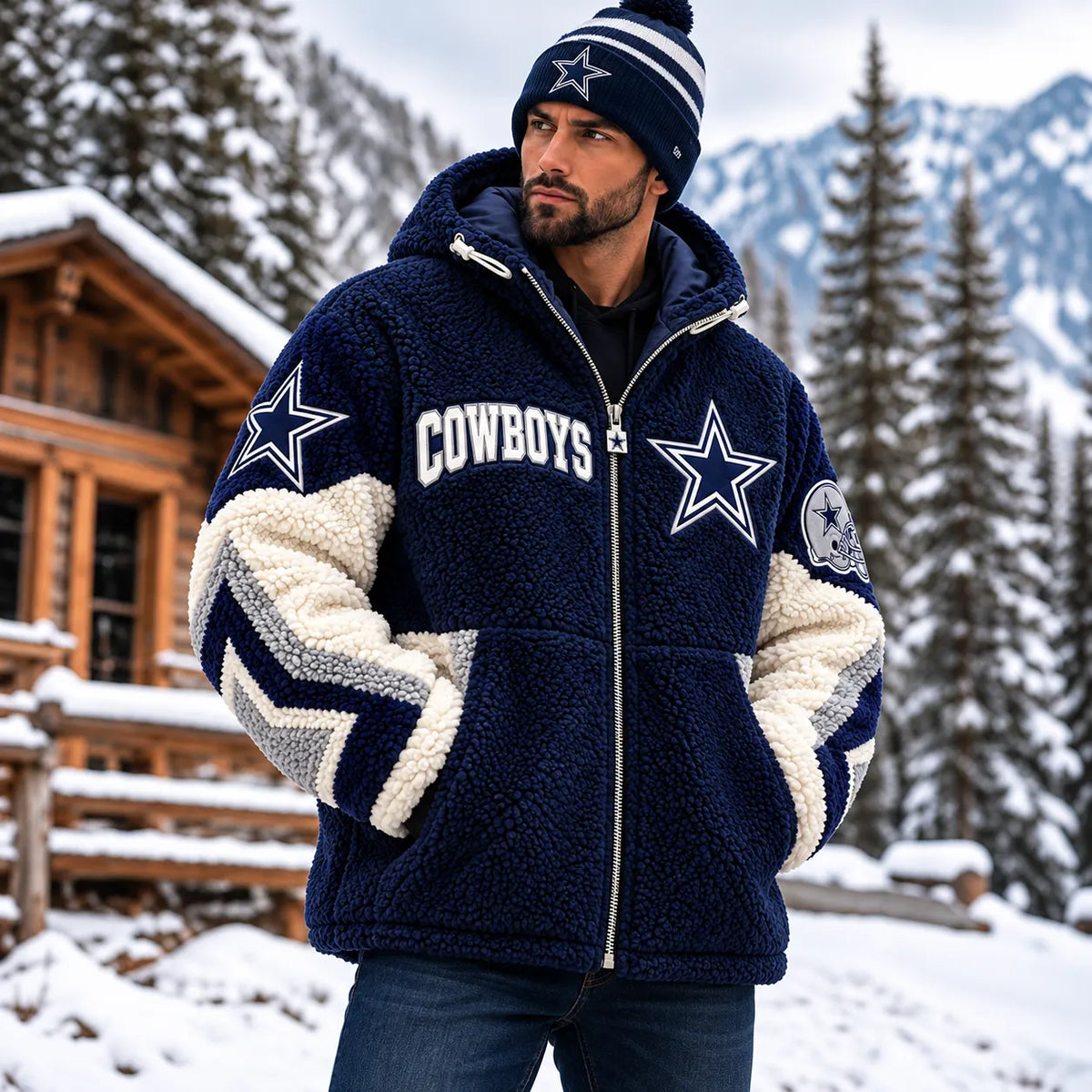 UNISEX DALLAS COWBOYS SHERPA FLEECE COLORBLOCK HOODED ZIP-UP JACKET