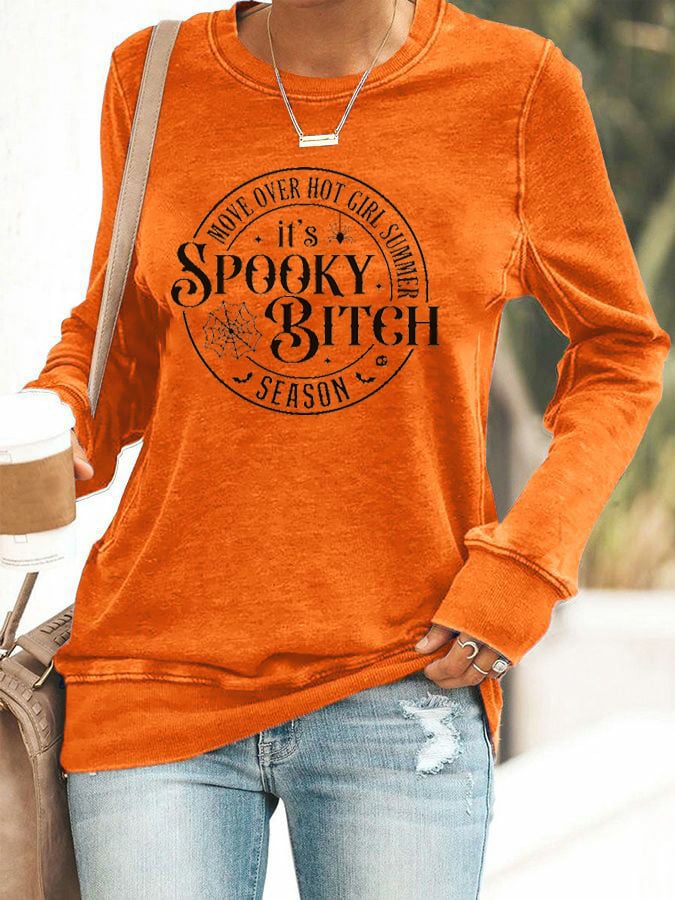 Women's Halloween Move Over Hot Girl Summer It's Spooky Bitch Season Print Sweatshirt