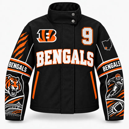 CINCINNATI BENGALS TEAM LOGO FOOTBALL GRAPHIC STAND COLLAR JACKET