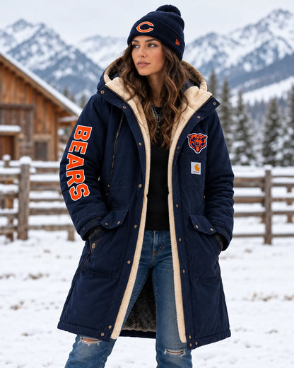 CHICAGO BEARS UNISEX SHERPA LINED LONG WINTER PARKA JACKET