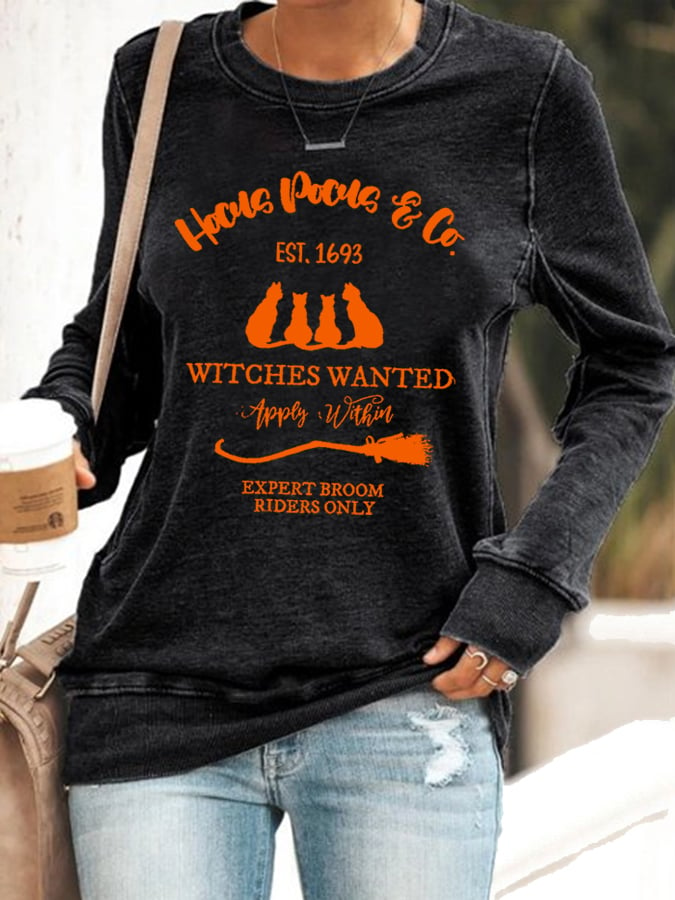 Women's Hocus Pocus Go. Witch Black Cat Print Sweatshirt