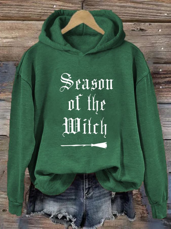 Women's "Season of the witch" printed casual hooded sweatshirt