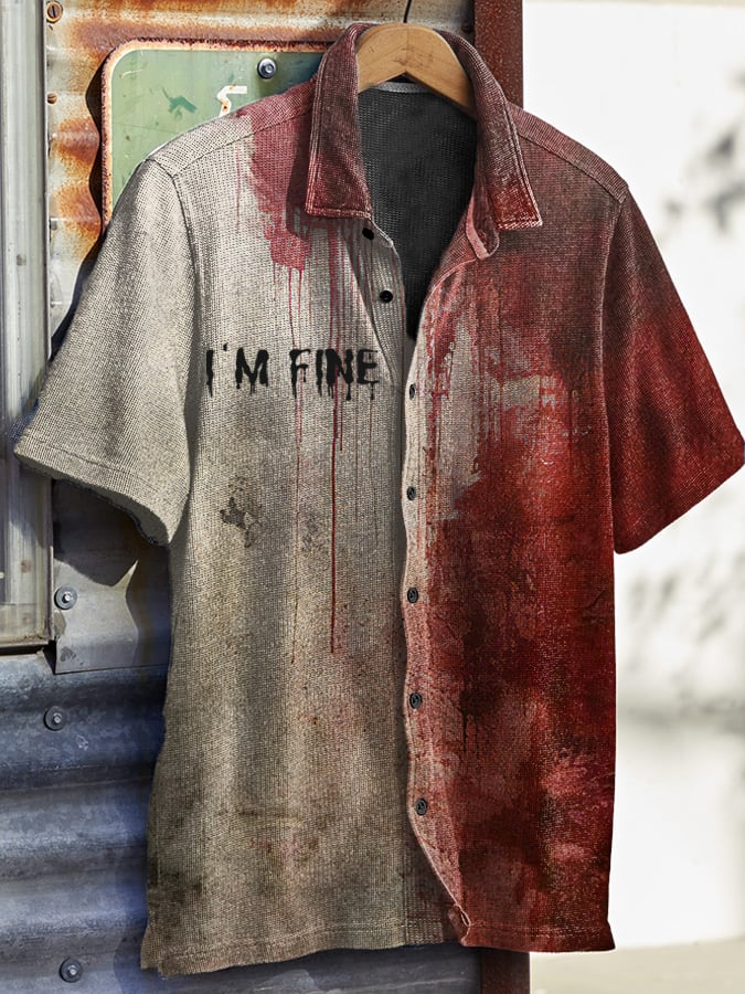 Men's Bloody I'm Fine Halloween Print Waffle Shirt