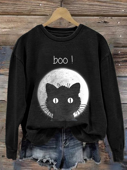 Women's Boo! Halloween Print Long Sleeve Sweatshirt