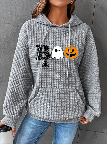 Women's Funny Halloween Boo Casual Waffle Hoodie