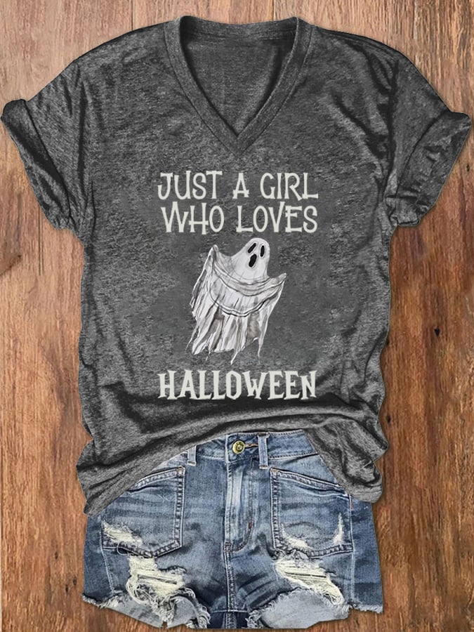 Women's "Just a Girl Who Loves Halloween" Printed T-Shirt