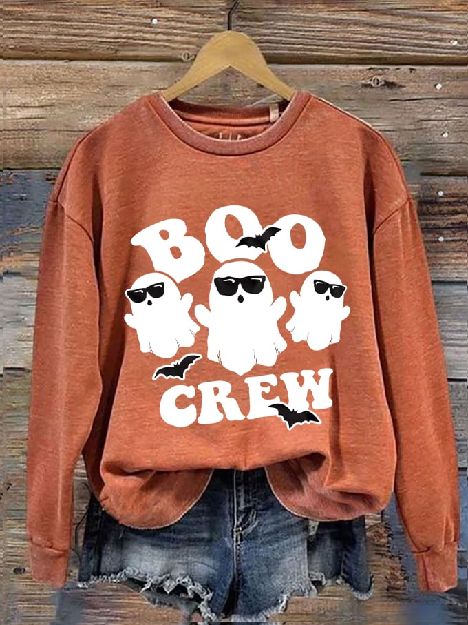 Women's Halloween Boo Crew Printed Sweatshirt