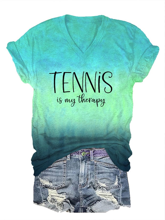Women's Tennis Is My Therapy Print T-Shirt