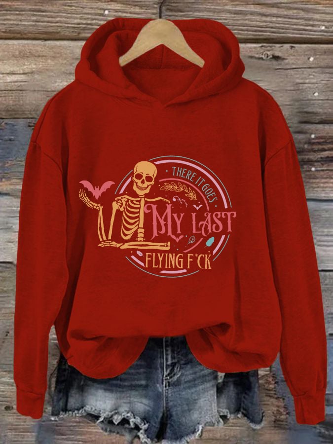 Women's Halloween There It Goes My Last Flying F*ck Print Casual Hooded Sweatshirt