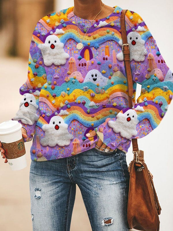 Women's Halloween Rainbow Ghost Print Sweatshirt