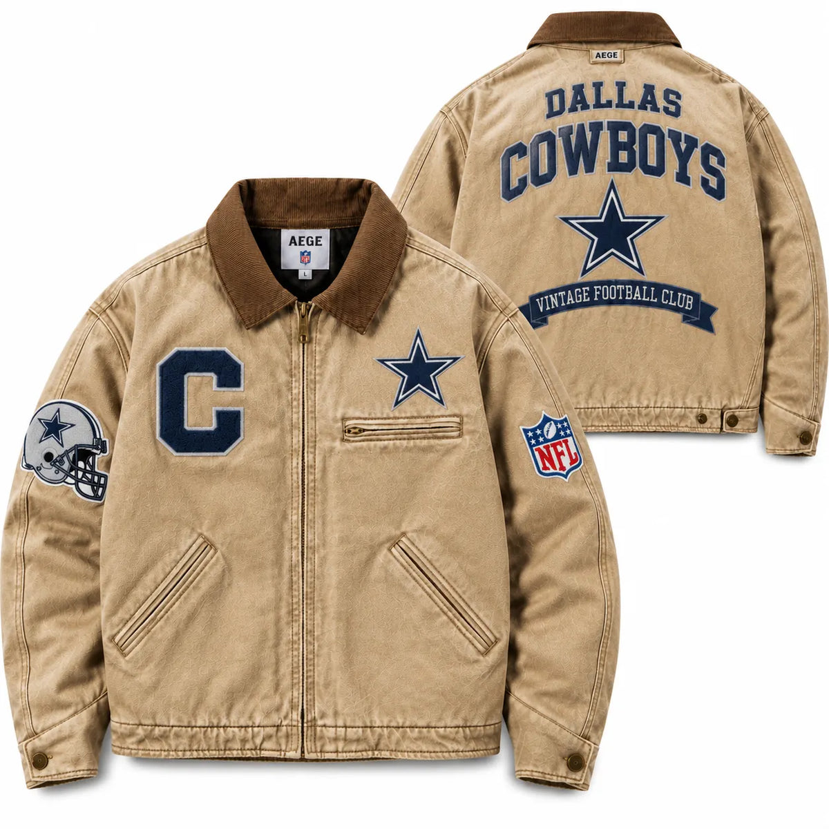 UNISEX DALLAS COWBOYS VINTAGE TAN CANVAS WORKWEAR JACKET | AEGE