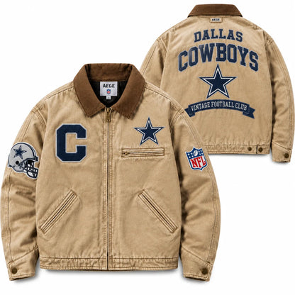 UNISEX DALLAS COWBOYS VINTAGE TAN CANVAS WORKWEAR JACKET | AEGE