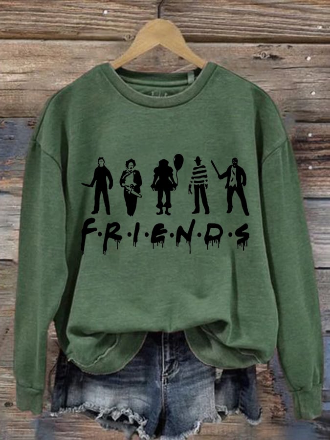 Halloween Friends Print Round Neck Sweatshirt