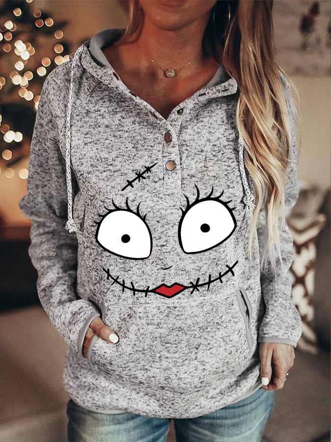 Women's Halloween Sally Happy Face Funny Sweatshirt