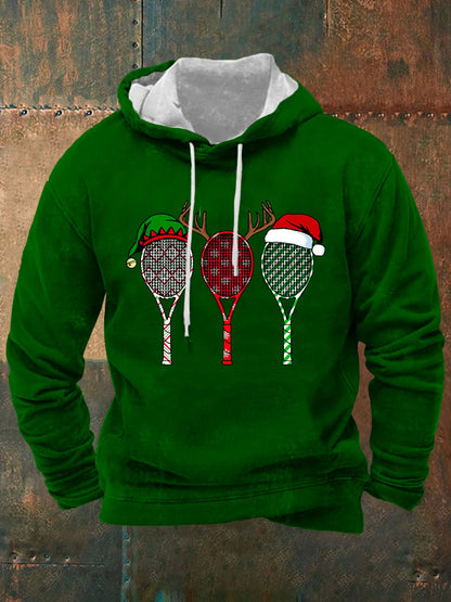 Men's Christmas Tennis Racket Print Hooded Sweatshirt