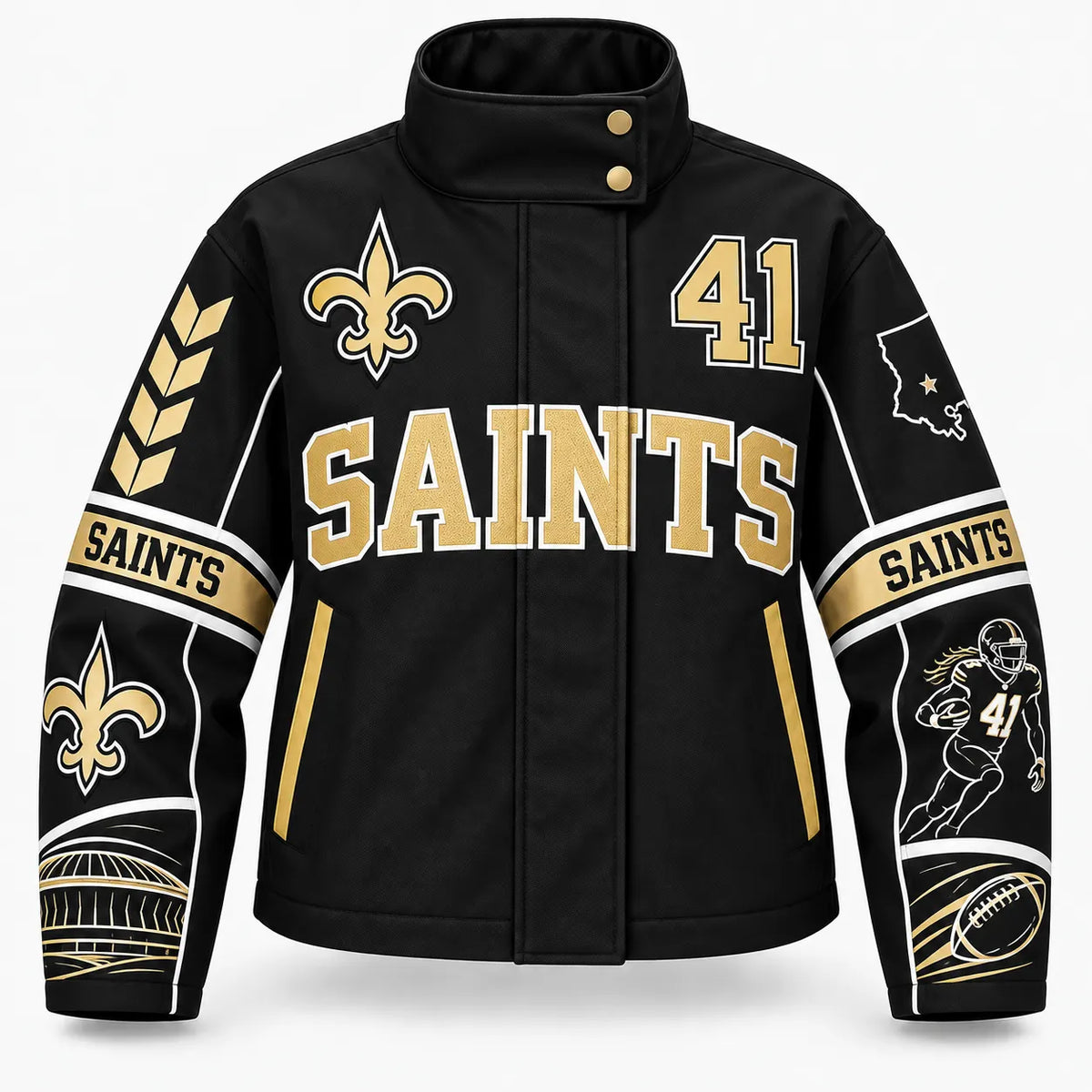NEW ORLEANS SAINTS TEAM LOGO FOOTBALL GRAPHIC STAND COLLAR JACKET