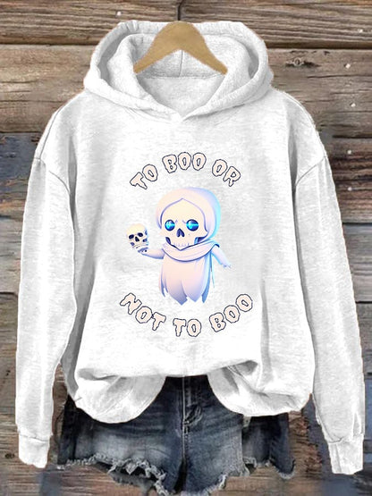 Women's "To boo or not to boo" printed casual hooded sweatshirt