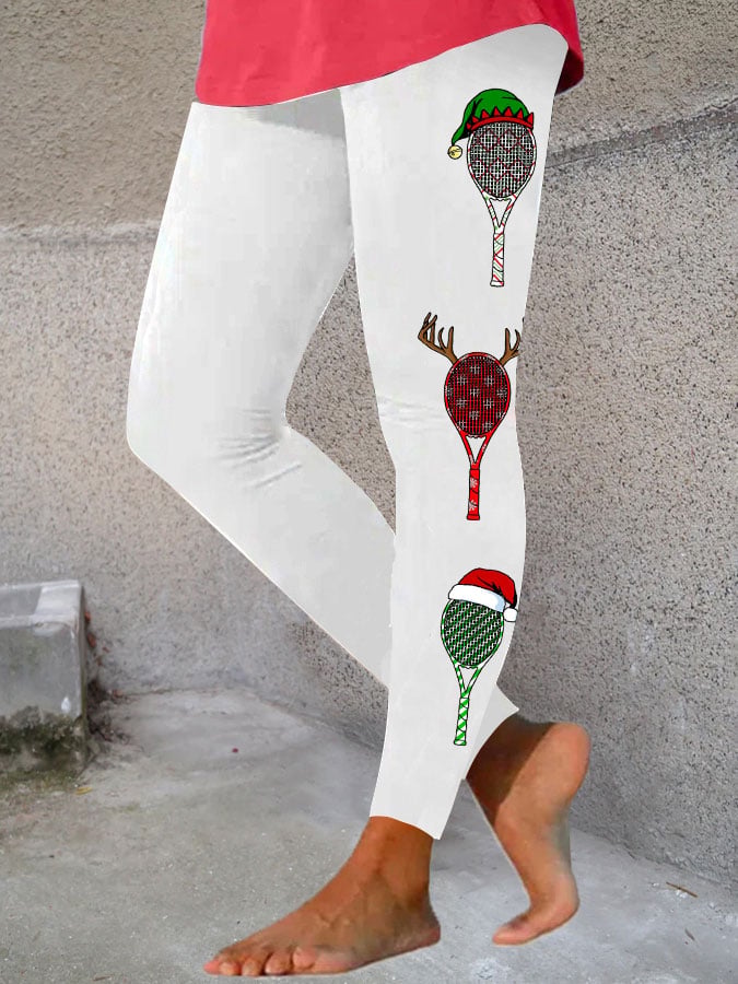 Women's Christmas Tennis Racket Print Leggings