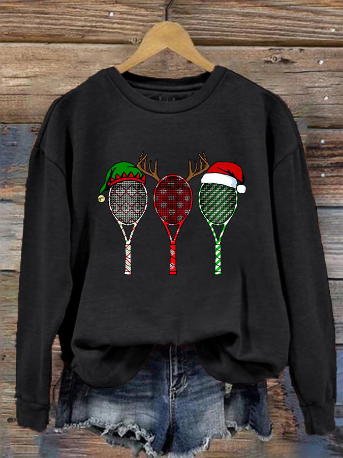 Women's Christmas Tennis Racket Printed Casual Sweatshirt