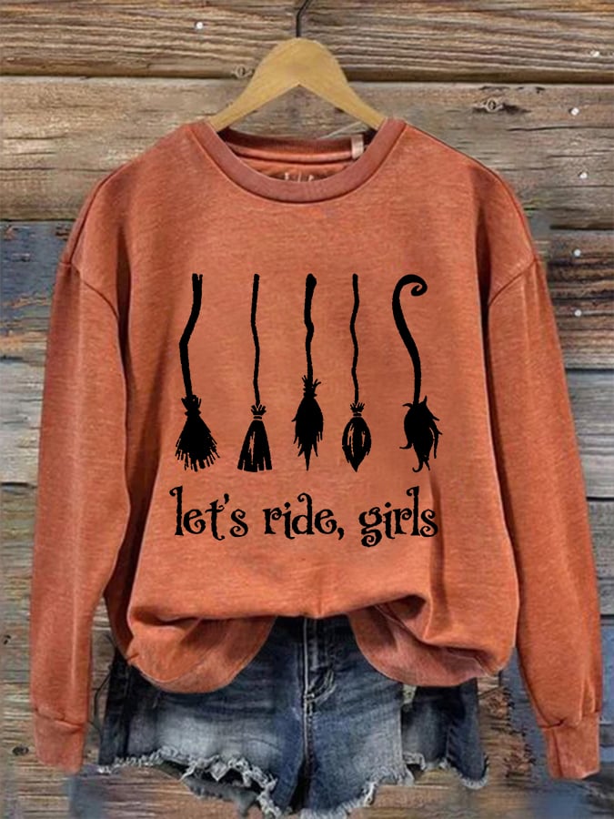 Women's Halloween Salem Witch Broom Let's Ride, Girls Casual Sweatshirt