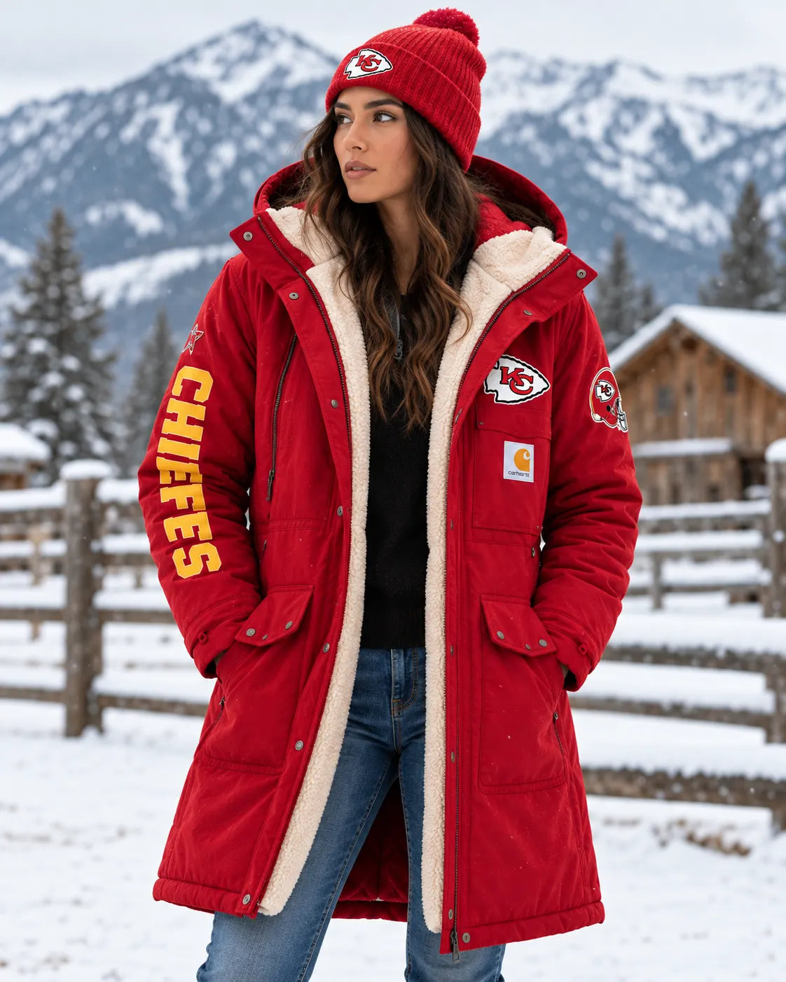 KANSAS CITY CHIEFS UNISEX SHERPA-LINED LONG WINTER PARKA JACKET