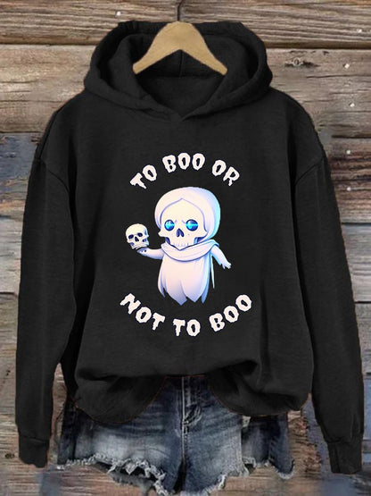 Women's "To boo or not to boo" printed casual hooded sweatshirt