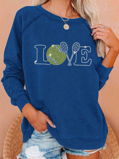 Women's love tennis rhinestone print sweatshirt