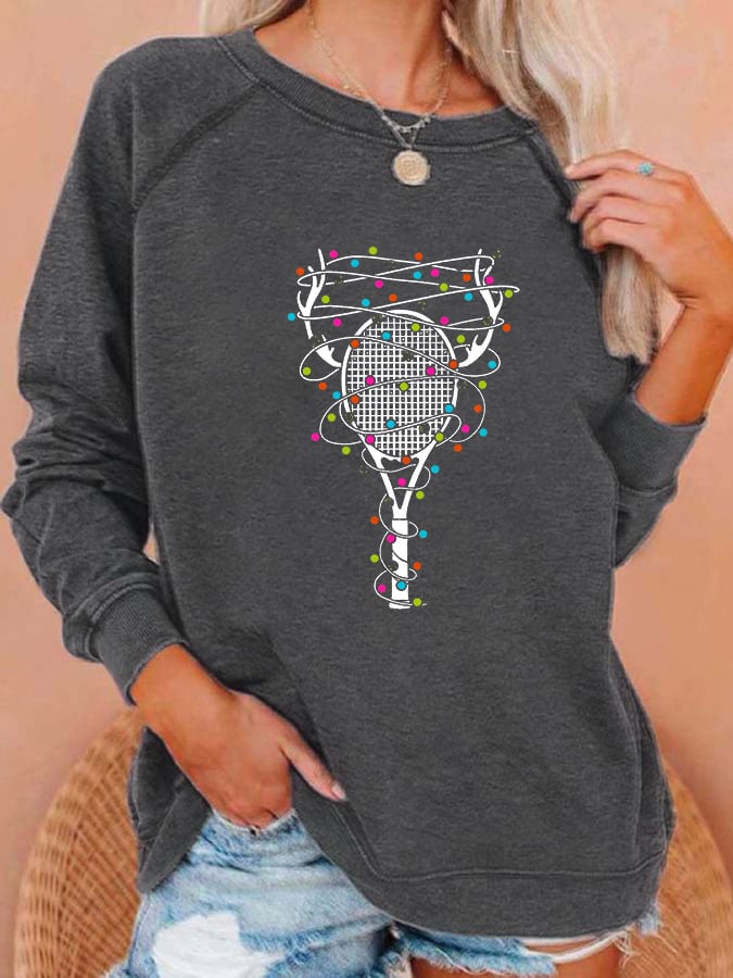 Women's Tennis Christmas Elk Lantern Printed Sweatshirt