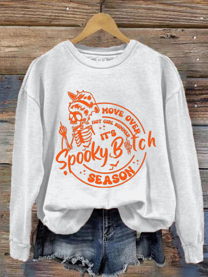 Women's Funny Halloween Spooky Bitch Season Move Over Hot Girl Summer Printed Sweatshirt