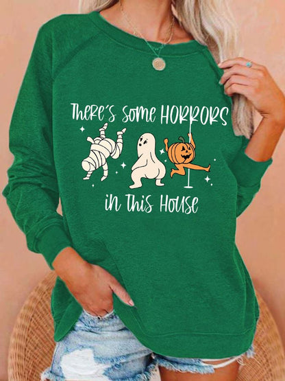 Women's Funny Halloween There's Some Horrors In This House Pumpkin Spooky Mummy Sweatshirt