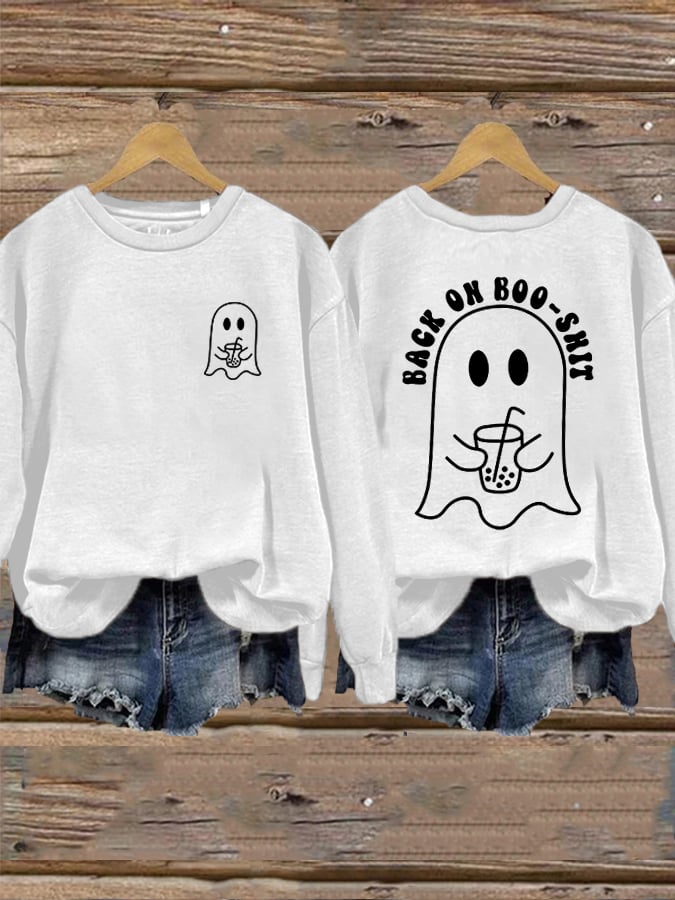 Women's Halloween Back On My Boo-Shit Printed Sweatshirt